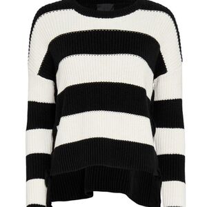 Intermix Side Tie Striped Black and White Cotton Cashmere Sweater Size L